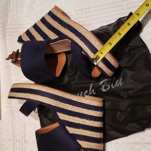 French Blu New POPEYE Espadrille Platform Wedge Sandal NIB Navy Tan Women's 40 - Picture 10 of 14